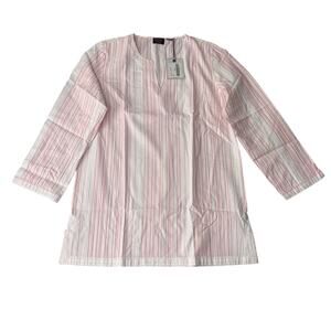 UNTUCKit Women’s Pink Pinstripe Cotton Tunic Top 3/4 Sleeve Sz 6